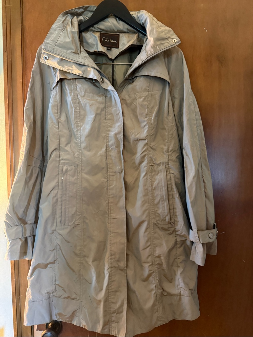 Cole Haan Light Tan Hooded Rain Coat
